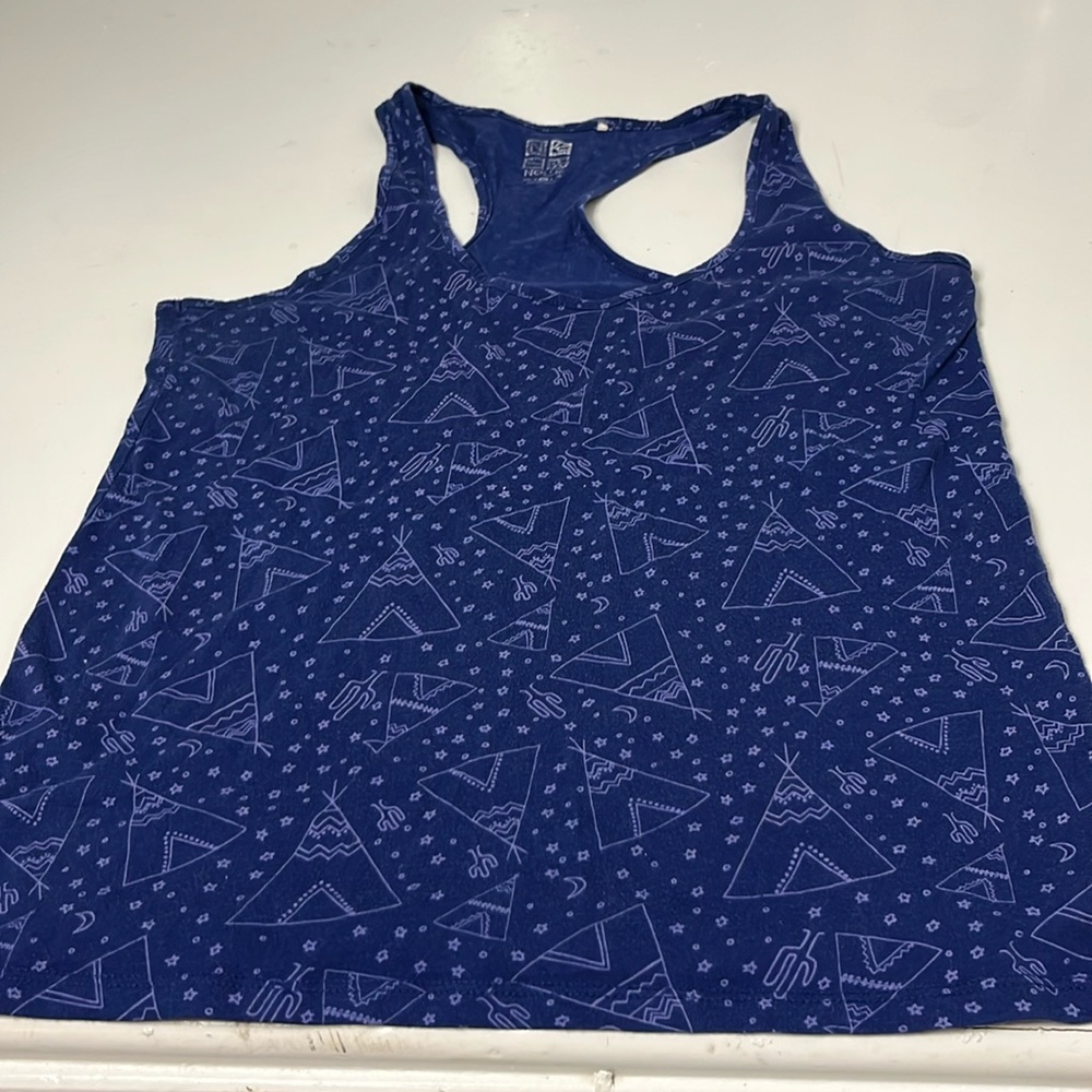 Nollie Medium Blue Tent Cactus Racerback Graphic Sleeveless Tank Top